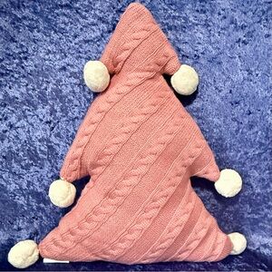 Pink Cable Knit Christmas Tree /White Snow Poms  (17" X 17") by C & C California